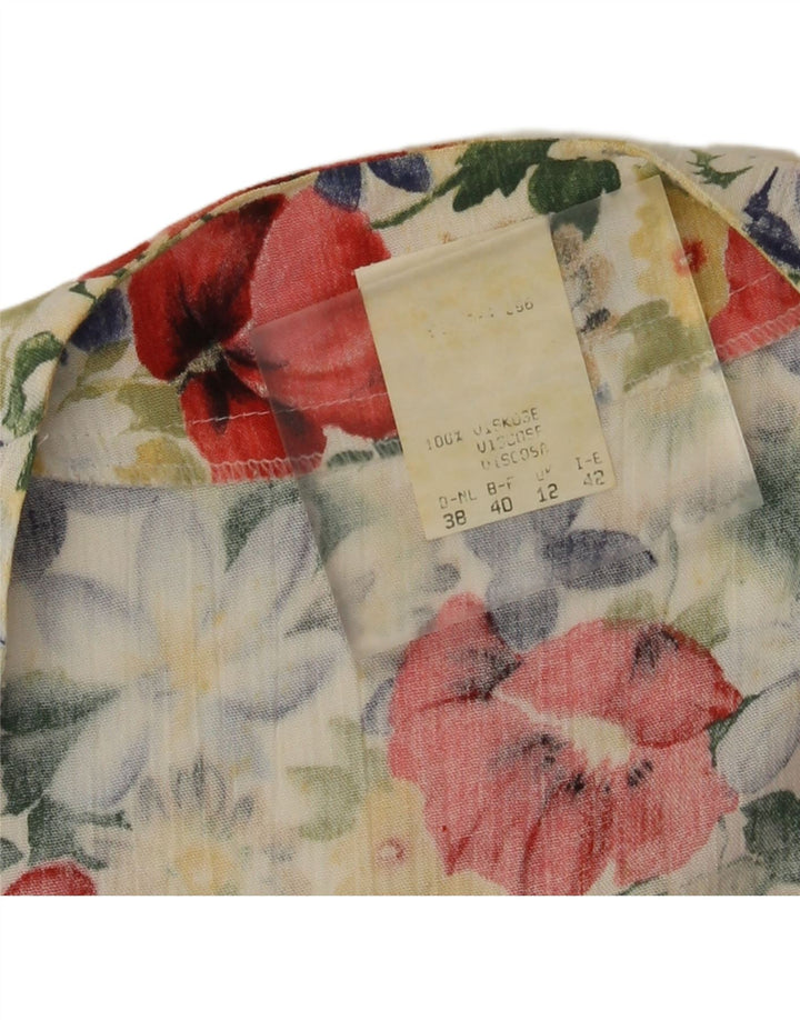 Blusa feminina vintage vintage UK 12 viscose floral multicolorida média