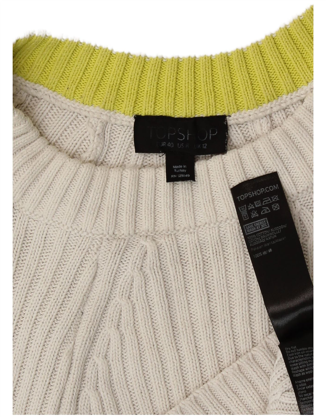 Suéter feminino Topshop com gola redonda grande e gola redonda Reino Unido 12 médio branco