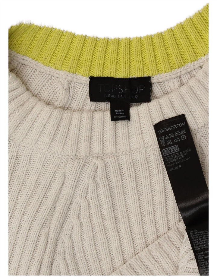 Suéter feminino Topshop com gola redonda grande e gola redonda Reino Unido 12 médio branco