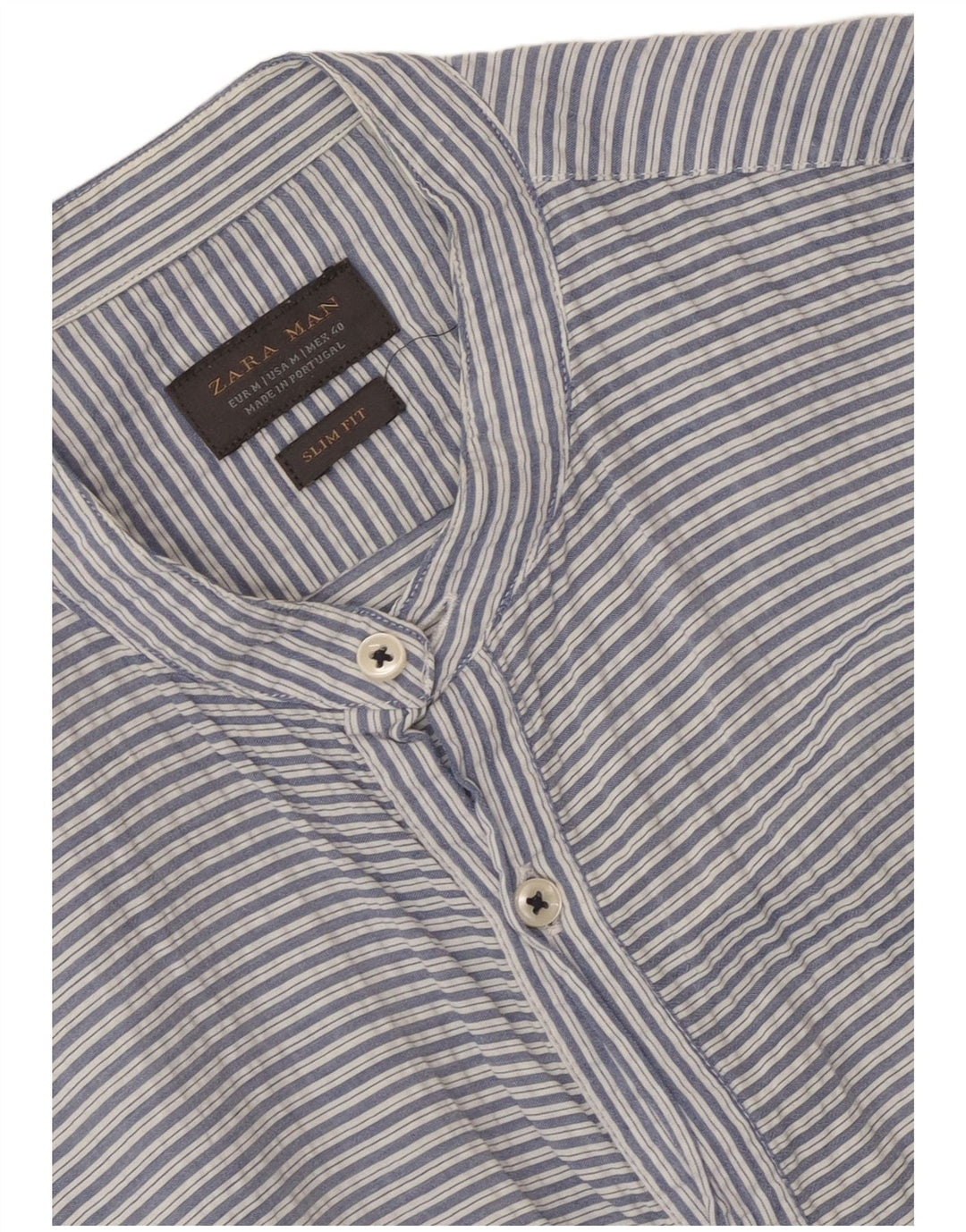 Zara Camisa masculina slim fit listrada azul média