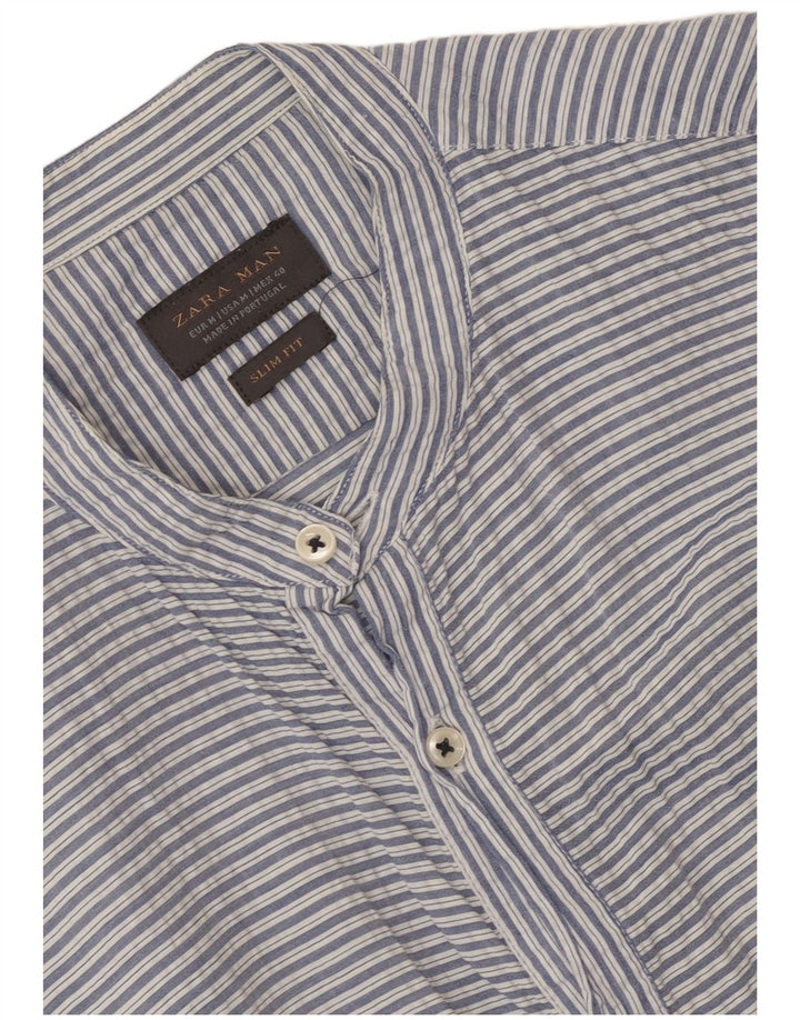 Zara Camisa masculina slim fit listrada azul média