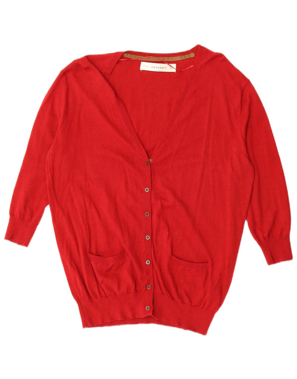 Suéter cardigã feminino Zara manga 3/4 Reino Unido 14 algodão vermelho médio