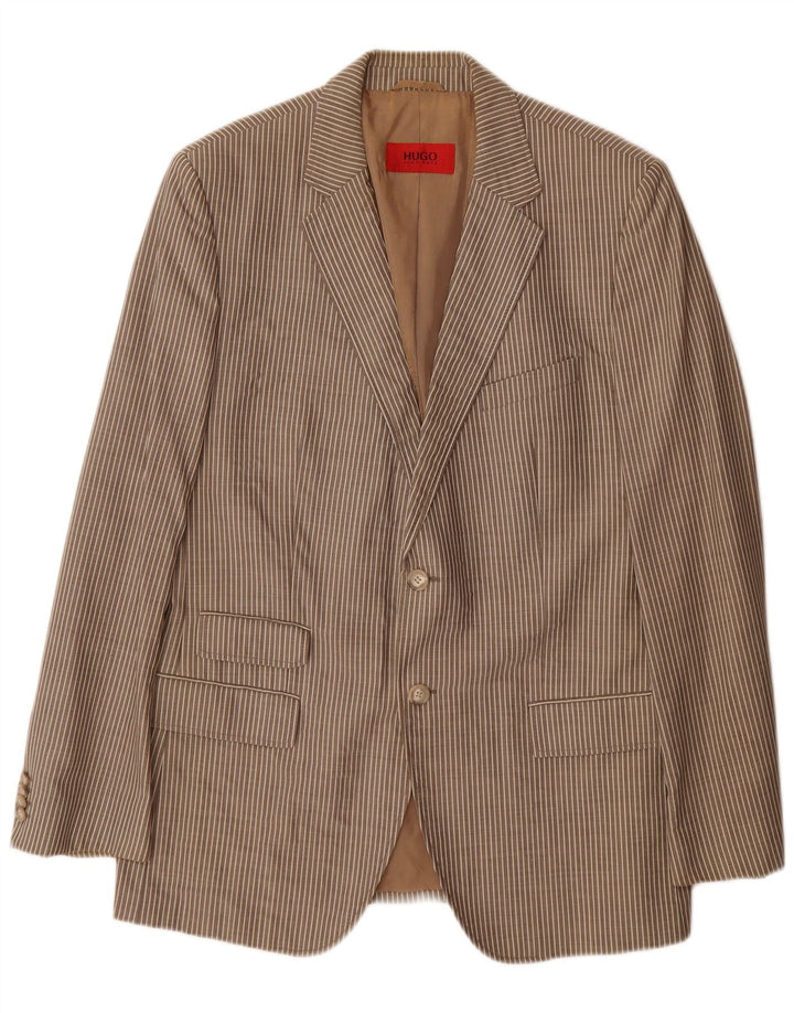 Jaqueta blazer masculina de 2 botões Hugo Boss EU 54 2XL cinza risca de giz lã virgem