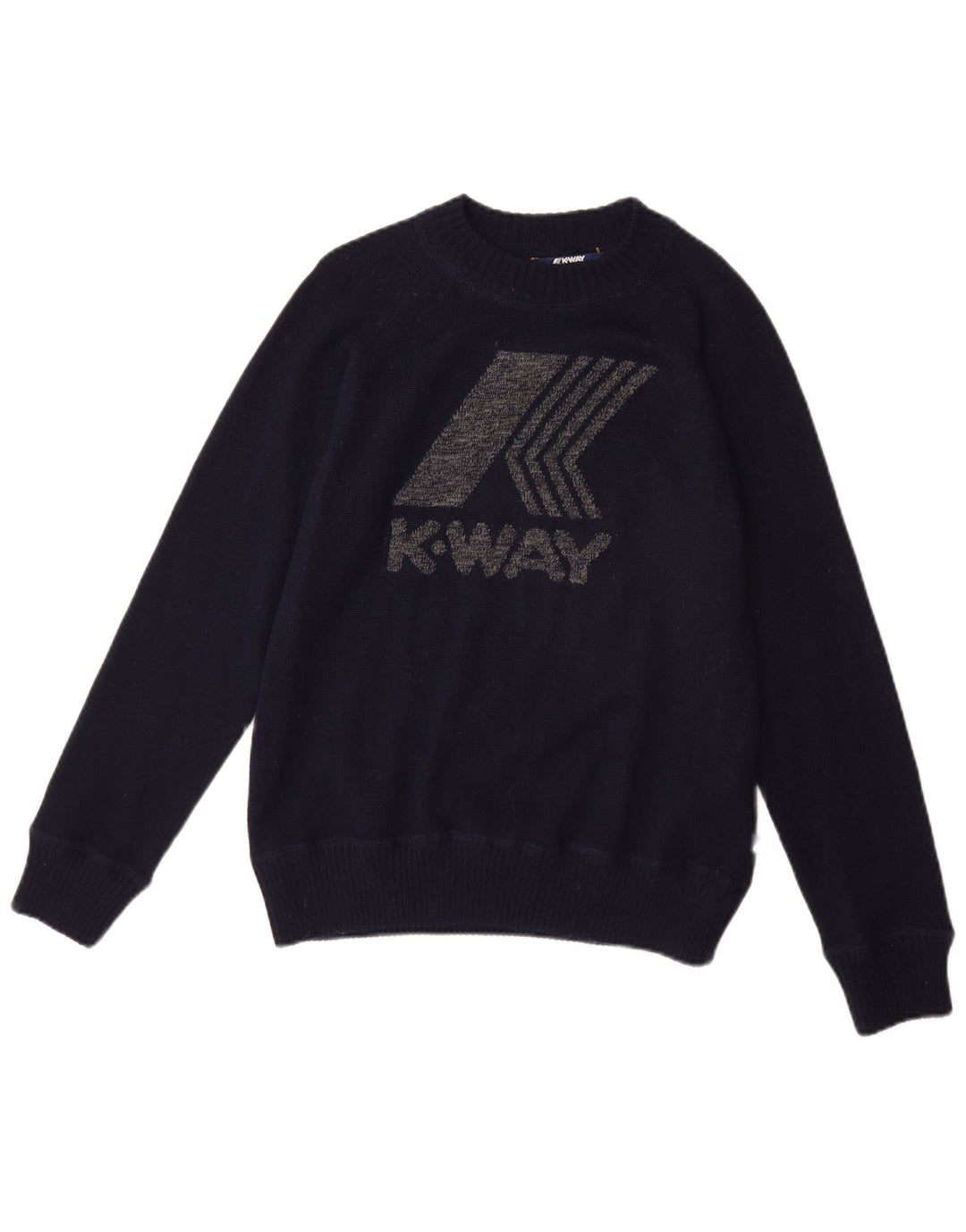 Suéter feminino K-WAY com gola canoa e gola redonda Reino Unido 12 lã azul marinho médio