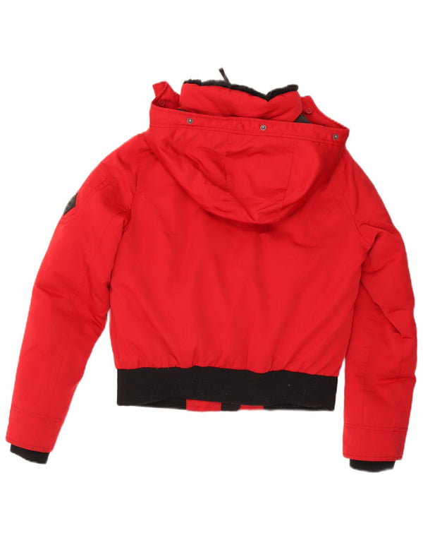 Jaqueta feminina acolchoada com capuz e capuz Hollister UK 10 poliéster vermelho pequeno