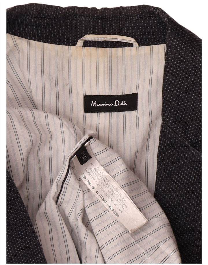 Jaqueta blazer feminina Massimo Dutti com 1 botão EU 44 XL risca de giz azul marinho