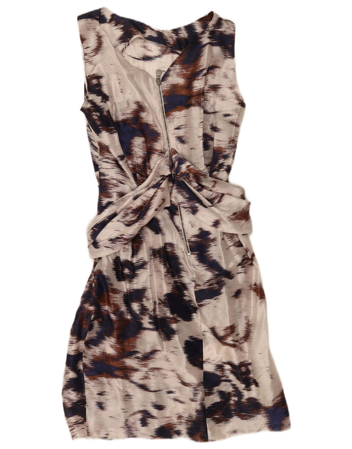 Vestido feminino vintage com bainha com padrão abstrato Reino Unido 14 médio off white