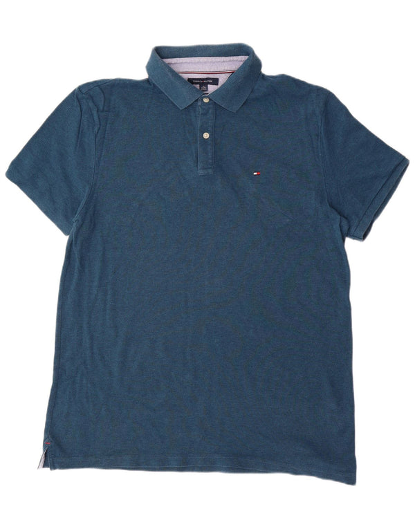 Camisa polo masculina TOMMY HILFIGER Custom Fit XL algodão azul
