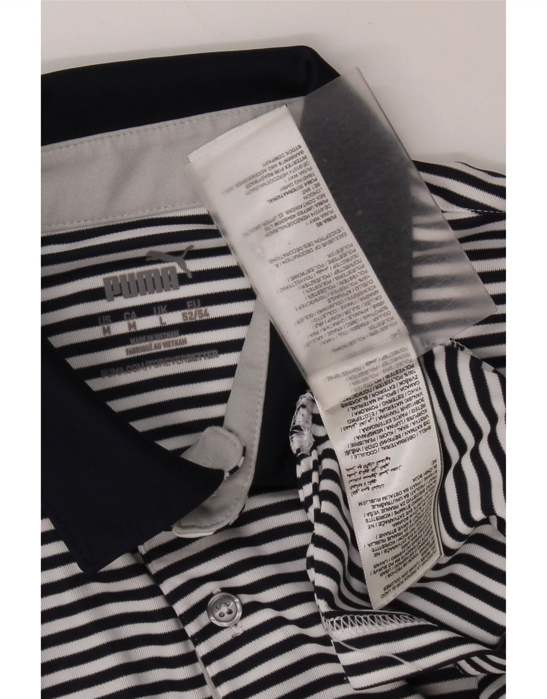 Camisa polo masculina Puma grande poliéster listrado azul marinho