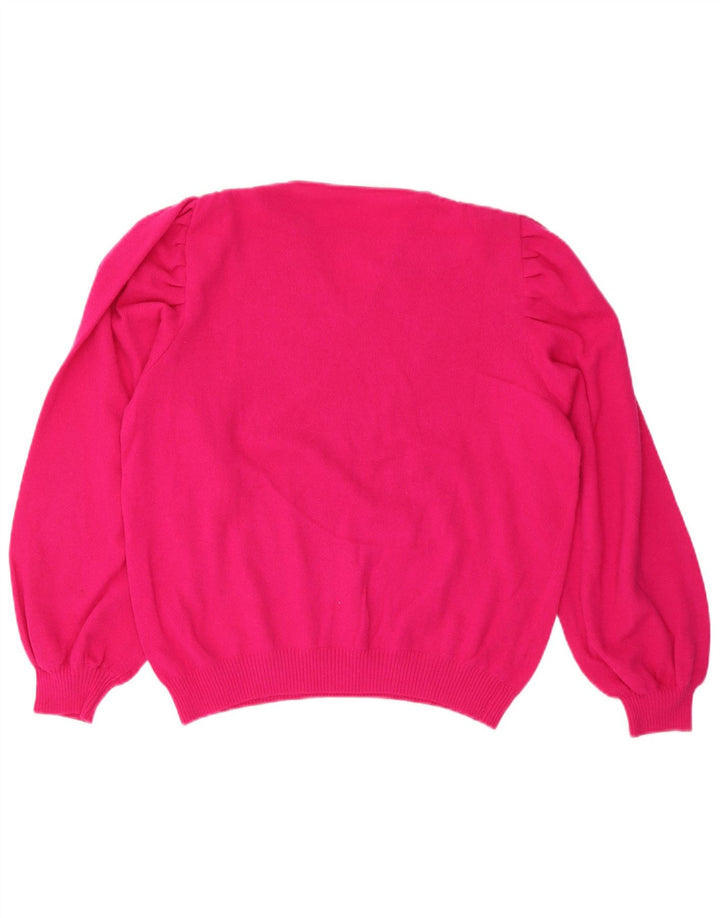 Suéter feminino VINTAGE com decote em V IT 50 XL lã rosa