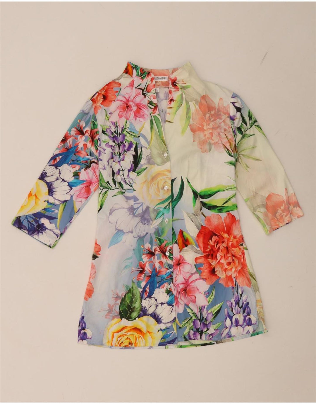 Blusa feminina Longline Naracamicie Reino Unido 16 pequena floral multicolorida