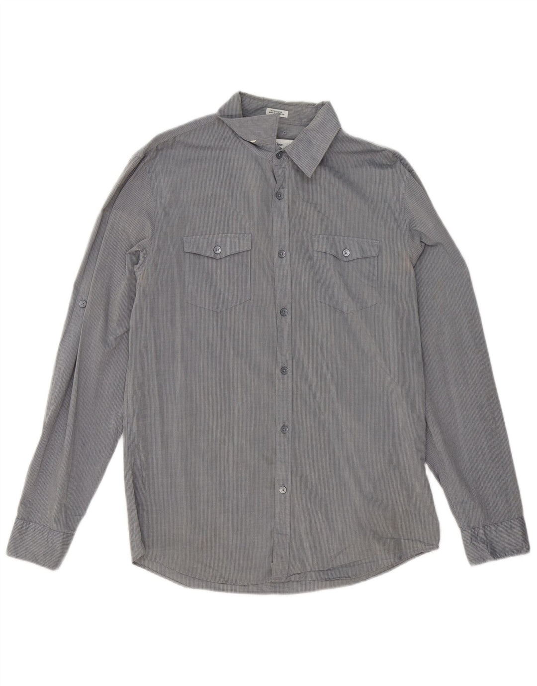 Camisa masculina Calvin Klein Slim Fit cinza médio listrado algodão