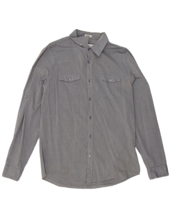 Camisa masculina Calvin Klein Slim Fit cinza médio listrado algodão