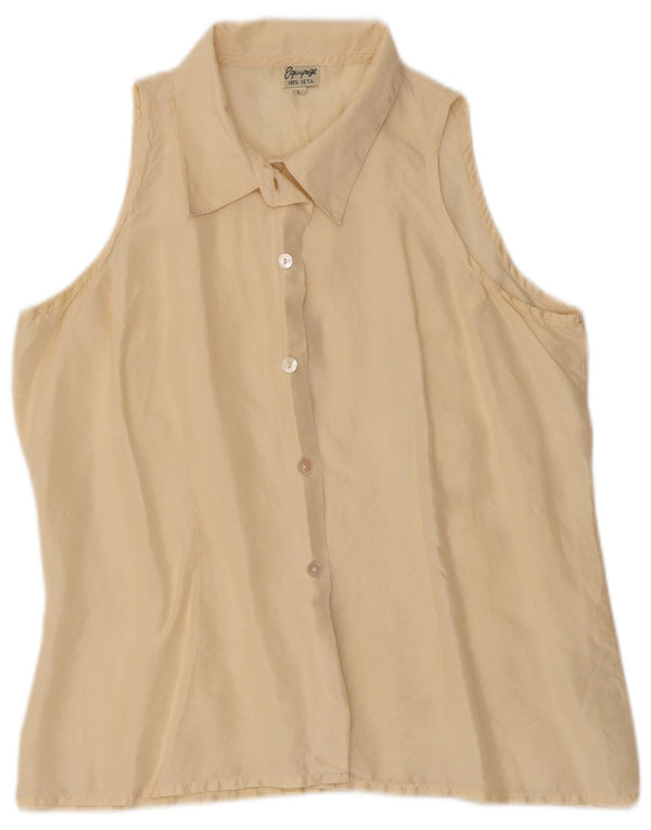 Blusa feminina vintage sem mangas UK 14 grande seda bege