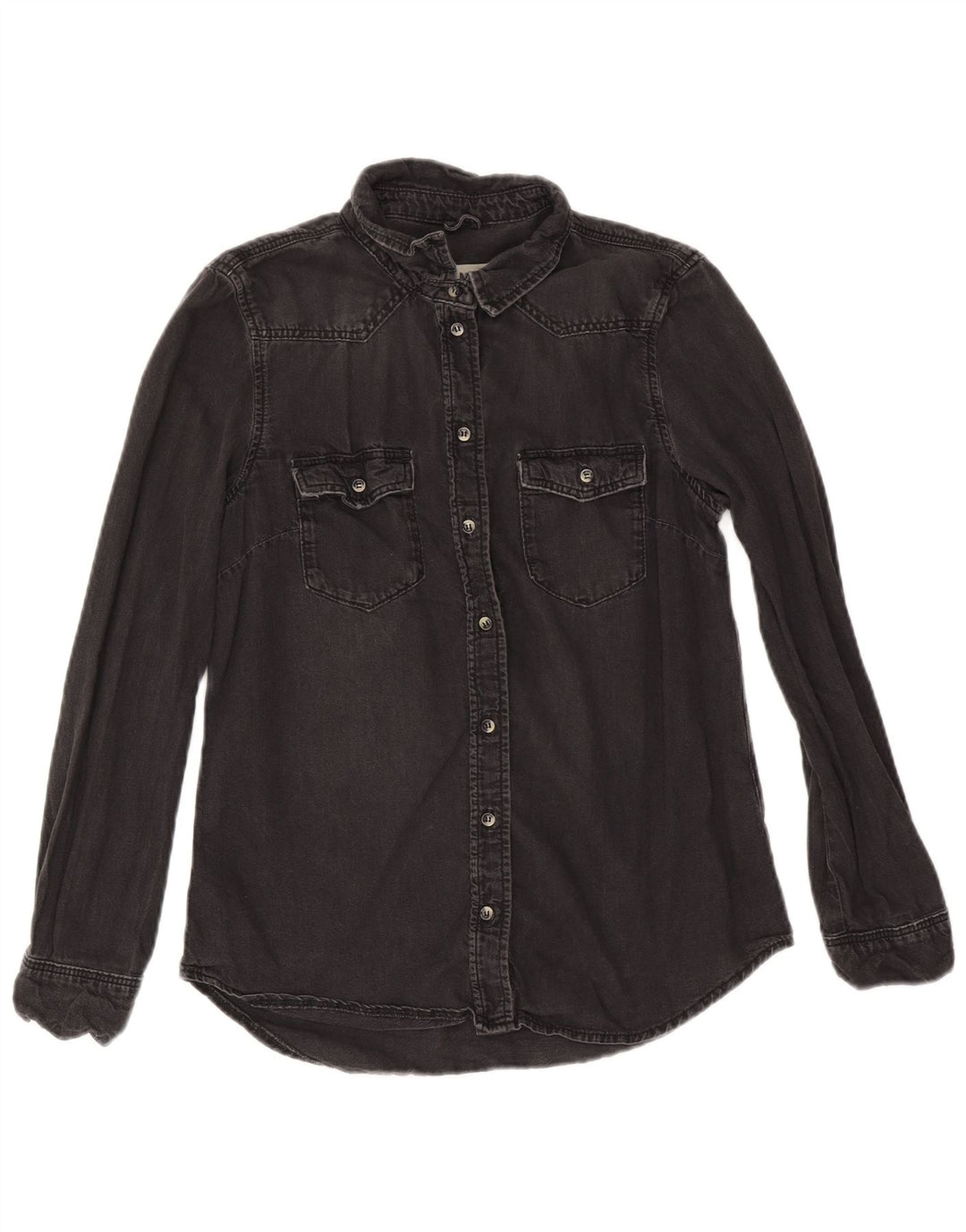 Camisa jeans feminina Topshop Reino Unido 12 algodão preto médio