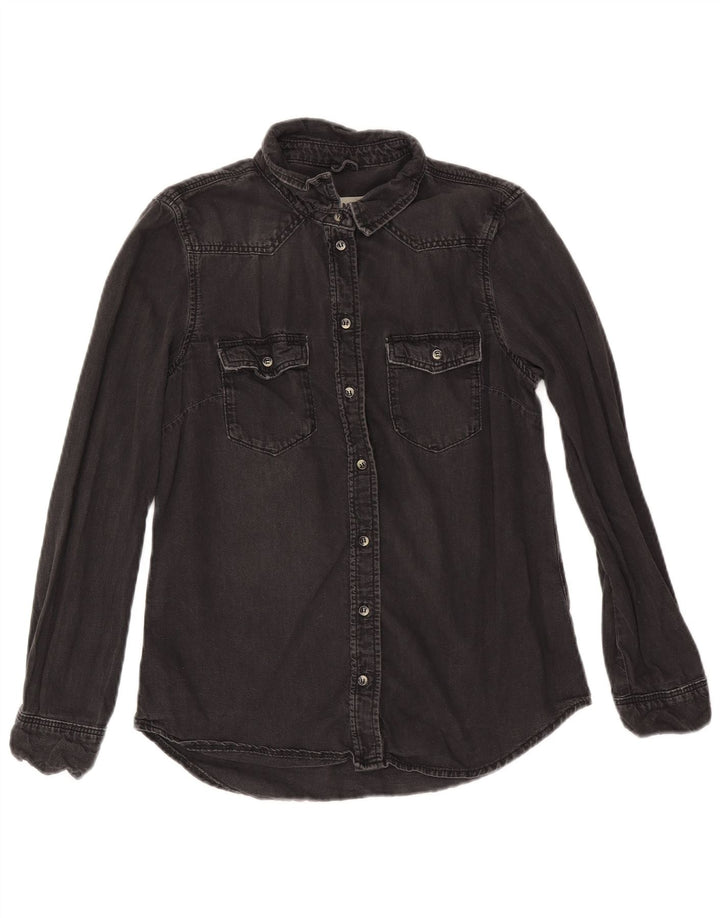 Camisa jeans feminina Topshop Reino Unido 12 algodão preto médio