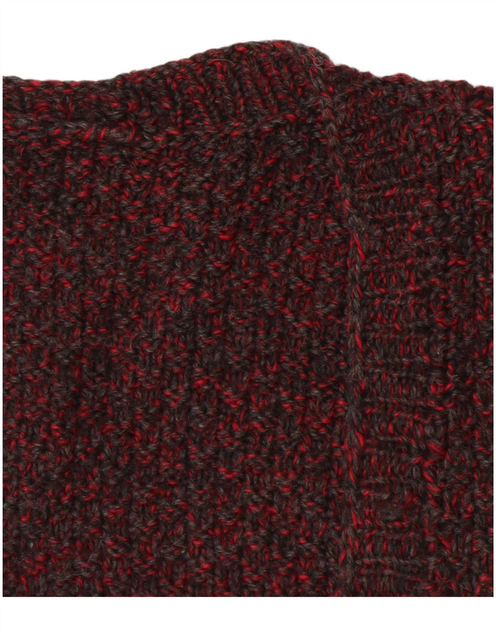 Suéter cardigã feminino sem mangas VINTAGE Reino Unido 14 grande borgonha manchado