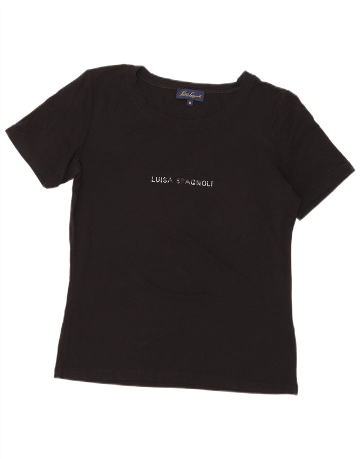 Camiseta feminina estampada Luisa Spagnoli UK 14 médio preto