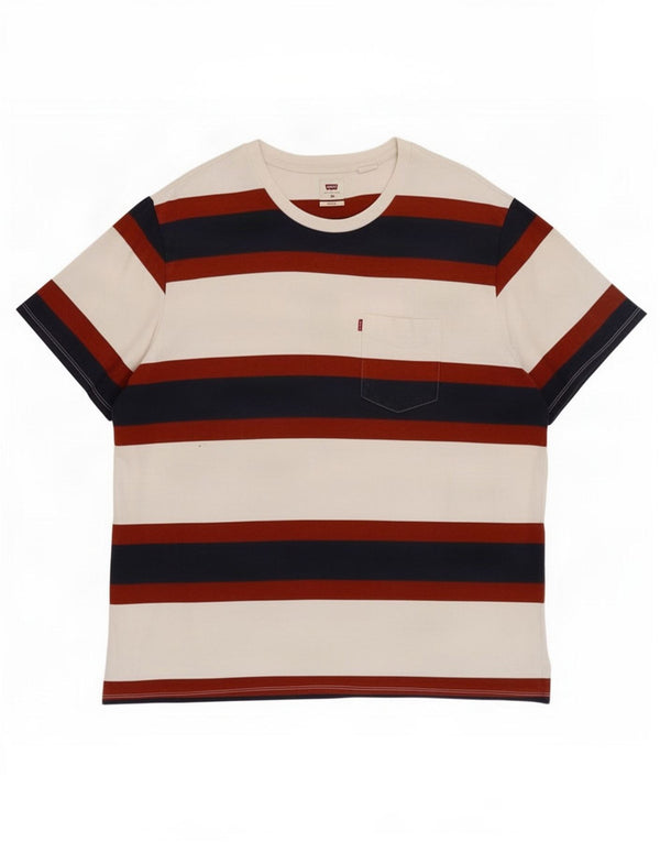 Camiseta masculina relaxada Levi's Top XL algodão listrado branco