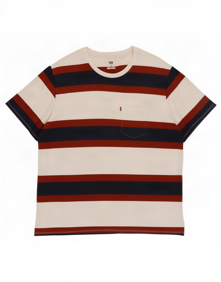 Camiseta masculina relaxada Levi's Top XL algodão listrado branco