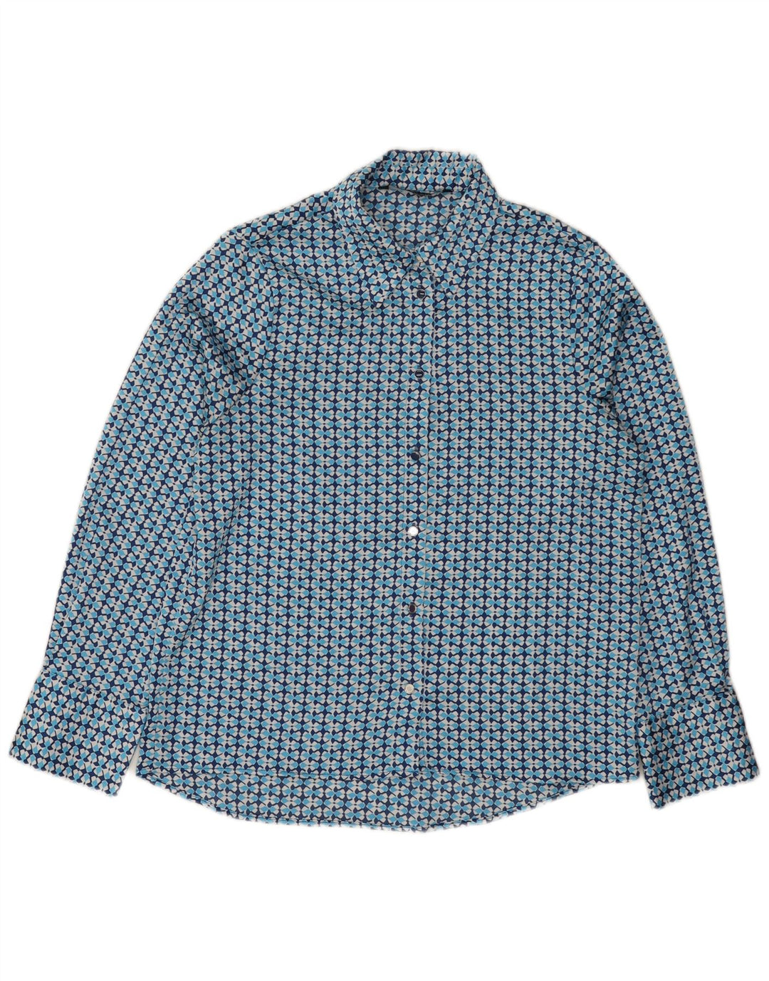 Zara Camisa Feminina UK 14 Médio Azul Geométrico