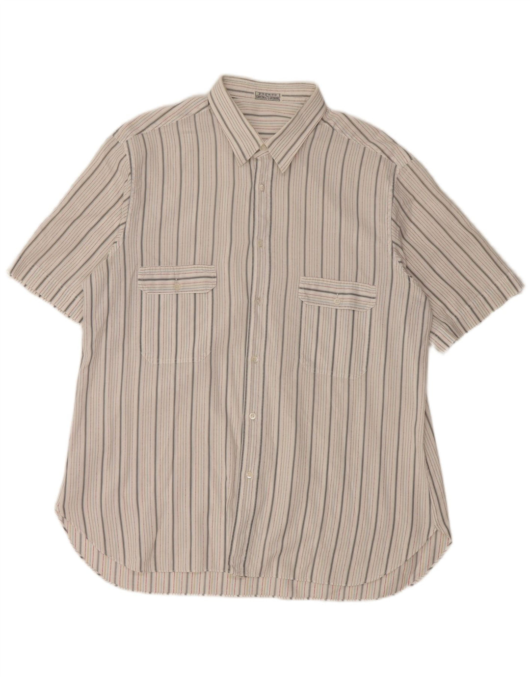 Camisa masculina vintage de manga curta grande listrada branca