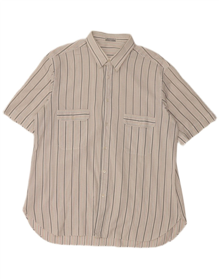 Camisa masculina vintage de manga curta grande listrada branca