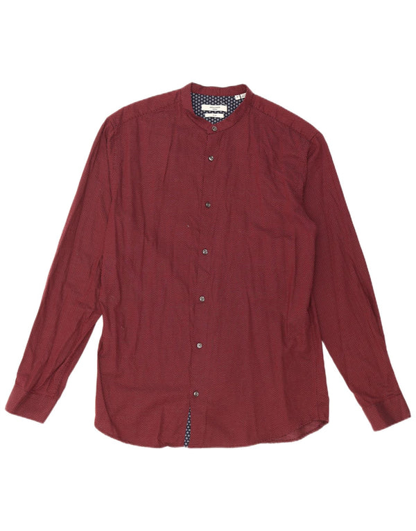 Camisa masculina Slim Fit Jack & Jones grande algodão manchado Borgonha