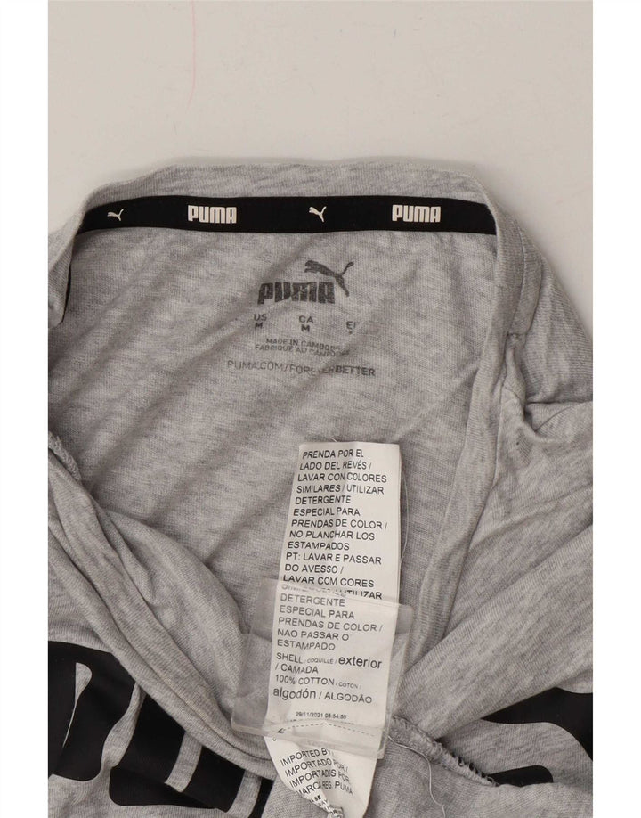 Camiseta feminina Puma Graphic UK 14 algodão manchado cinza médio
