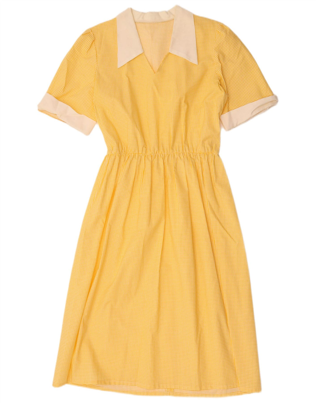 Vestido vintage feminino linha A UK 12 médio amarelo guingão