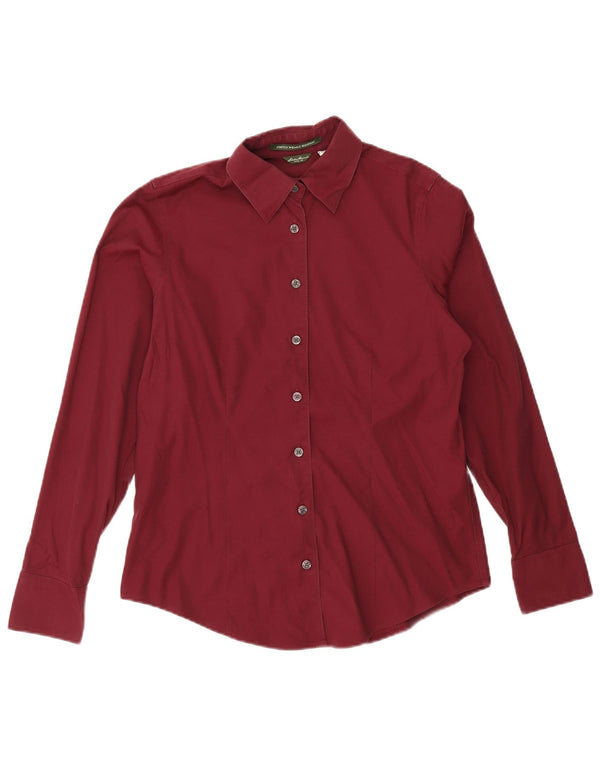 Camisa feminina Eddie Bauer UK 10 pequena algodão Borgonha