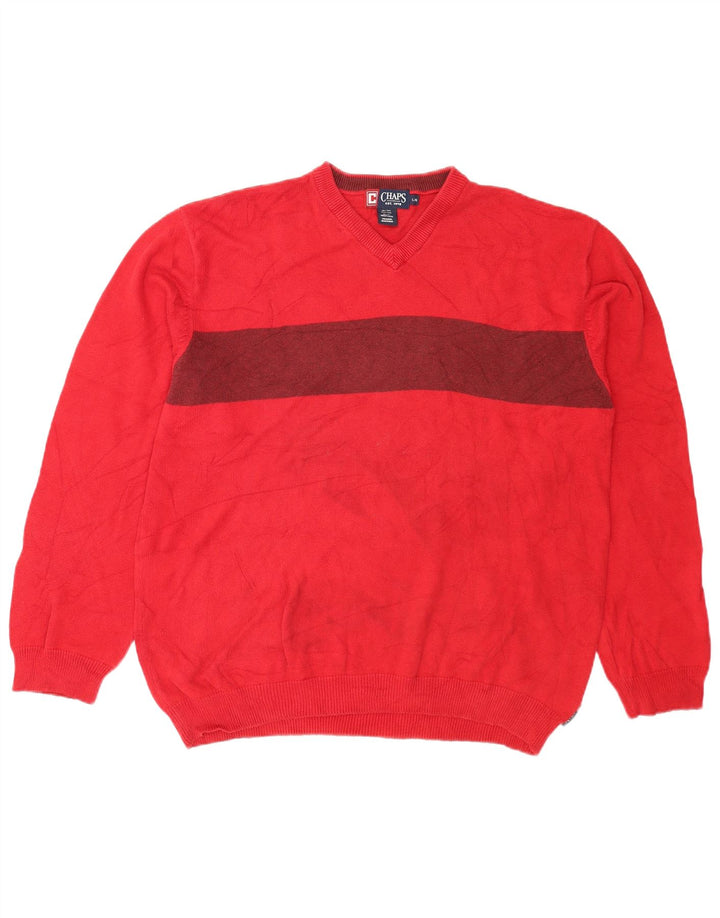Suéter masculino Chaps com decote em V grande algodão colorido vermelho