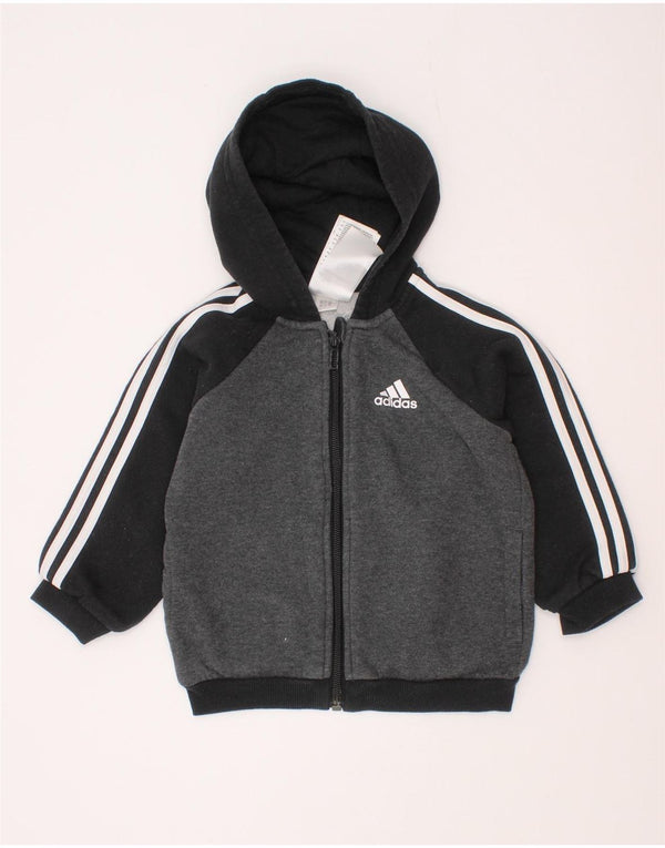 Suéter Adidas Baby Boys com capuz e zíper 12-18 meses cinza colorblock algodão