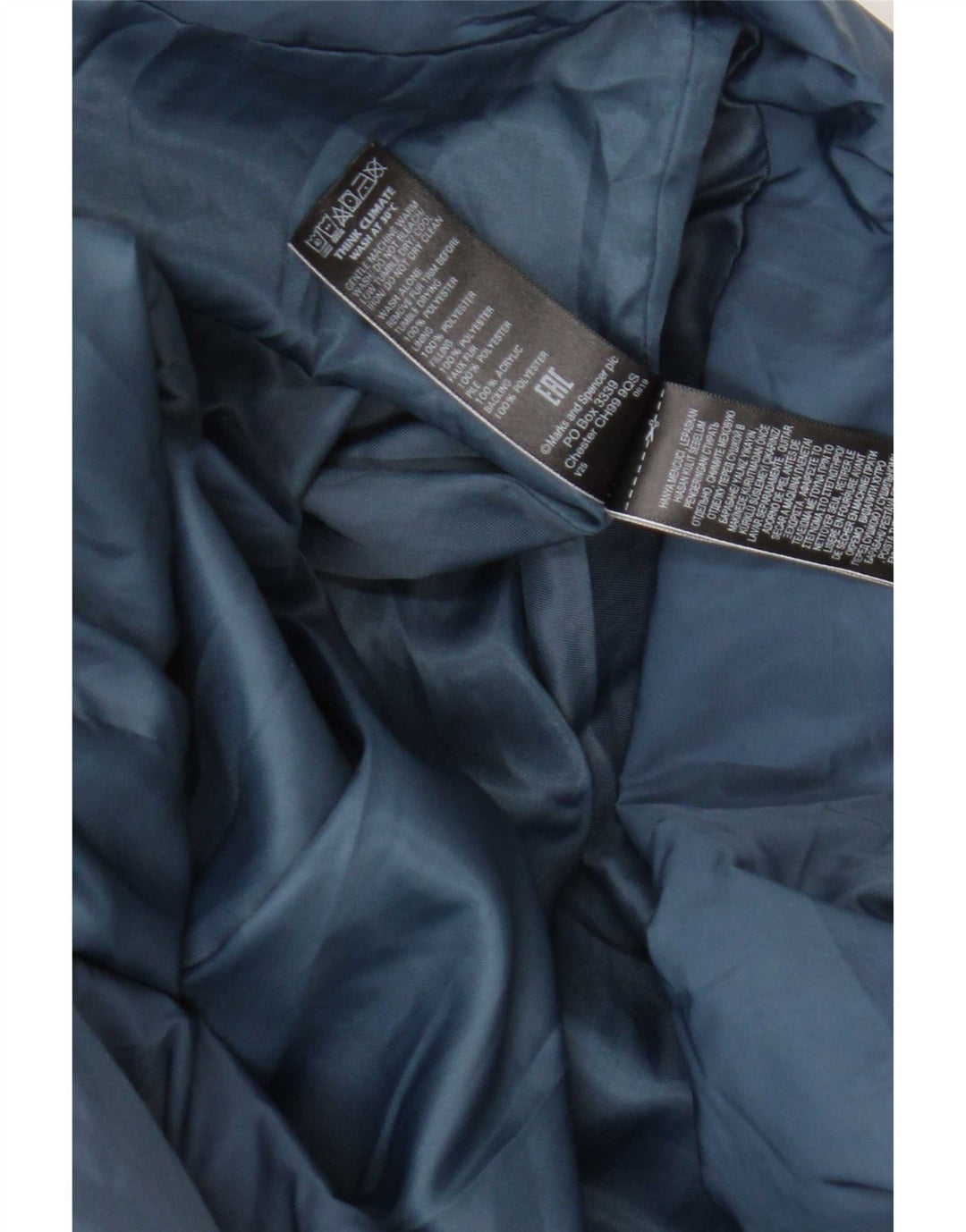 Casaco feminino acolchoado com capuz Marks & Spencer UK 20 2XL poliéster azul marinho