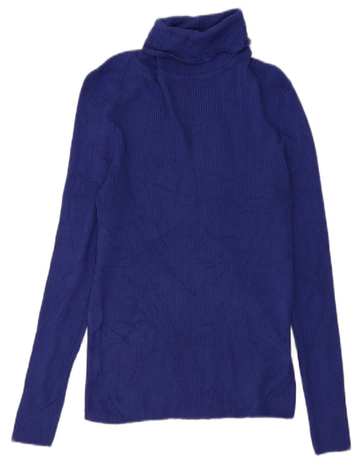 Blusa feminina Marks & Spencer com gola redonda e viscose azul médio Reino Unido 12