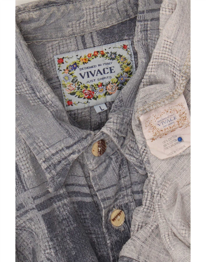 Flanela masculina vintage Camisa grande algodão geométrico azul
