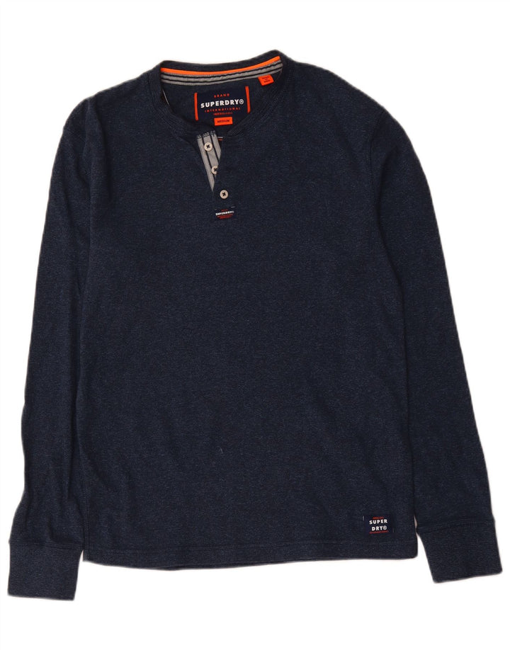 Top masculino Superdry manga comprida médio algodão azul marinho