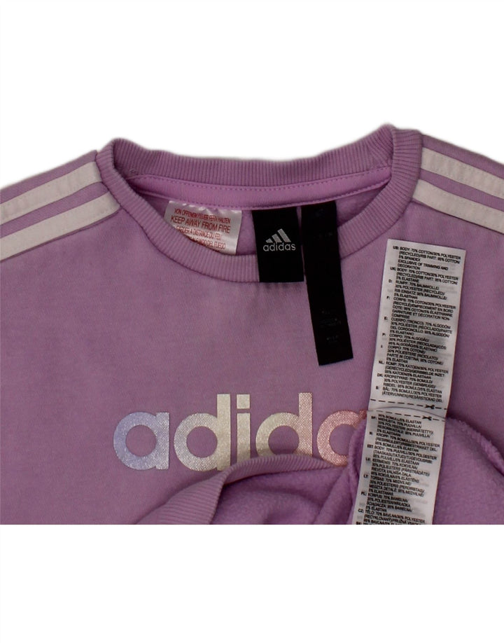 ADIDAS Girls Graphic Sweatshirt Jumper 2-3 Years Purple Cotton Vintage Adidas and Second-Hand Adidas from Messina Hembry 