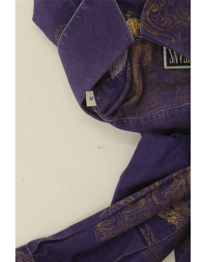 Camisa feminina Ferre com padrão abstrato grande Reino Unido 14 algodão roxo médio