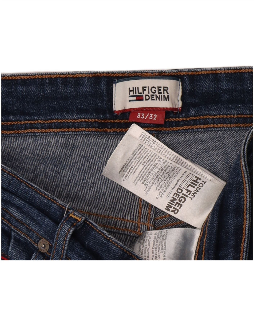 Jeans retos masculinos Tommy Hilfiger W33 L32 algodão azul