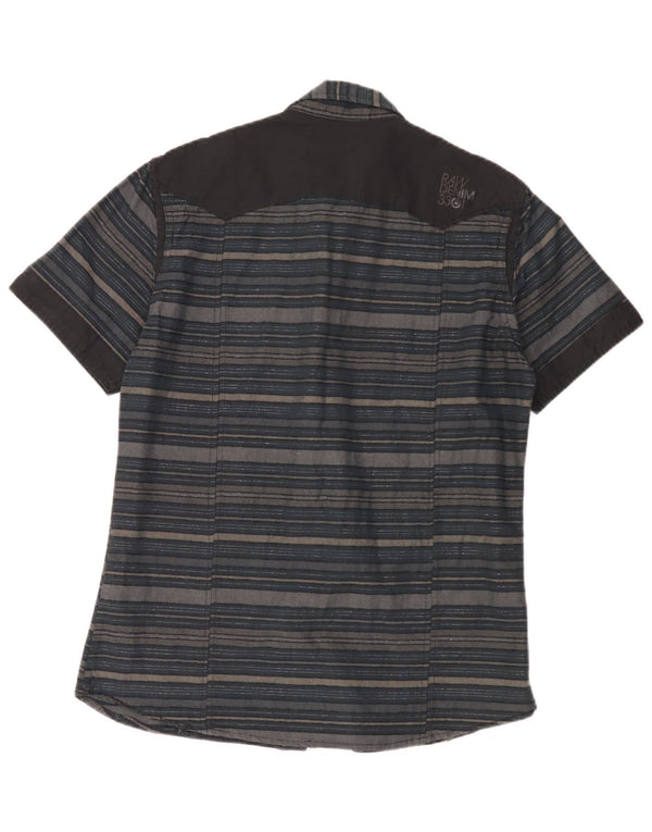 Camisa militar masculina de manga curta G-Star grande algodão listrado cinza