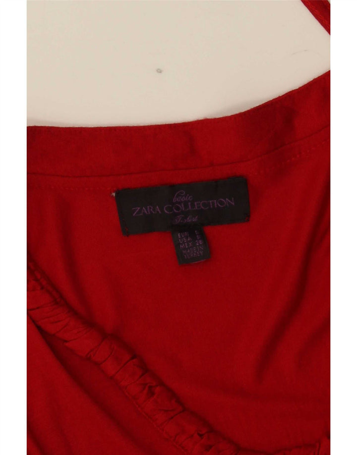 Zara blusa feminina manga 3/4 top UK 8 pequena vermelha