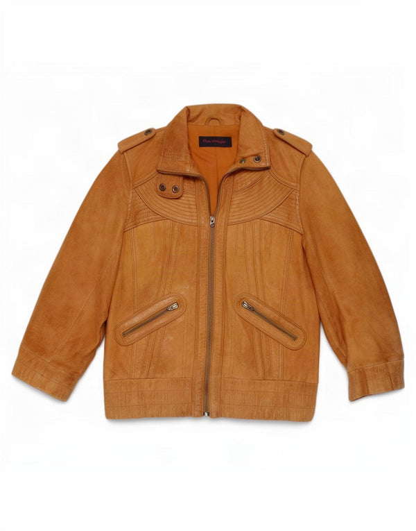 Jaqueta de couro militar feminina Miss Selfridge manga 3/4 Reino Unido 8 pequena bege
