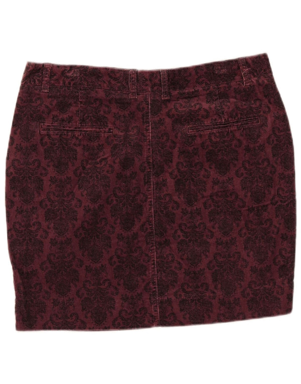 Saia feminina de veludo Marks & Spencer Reino Unido 14 grande W33 floral borgonha