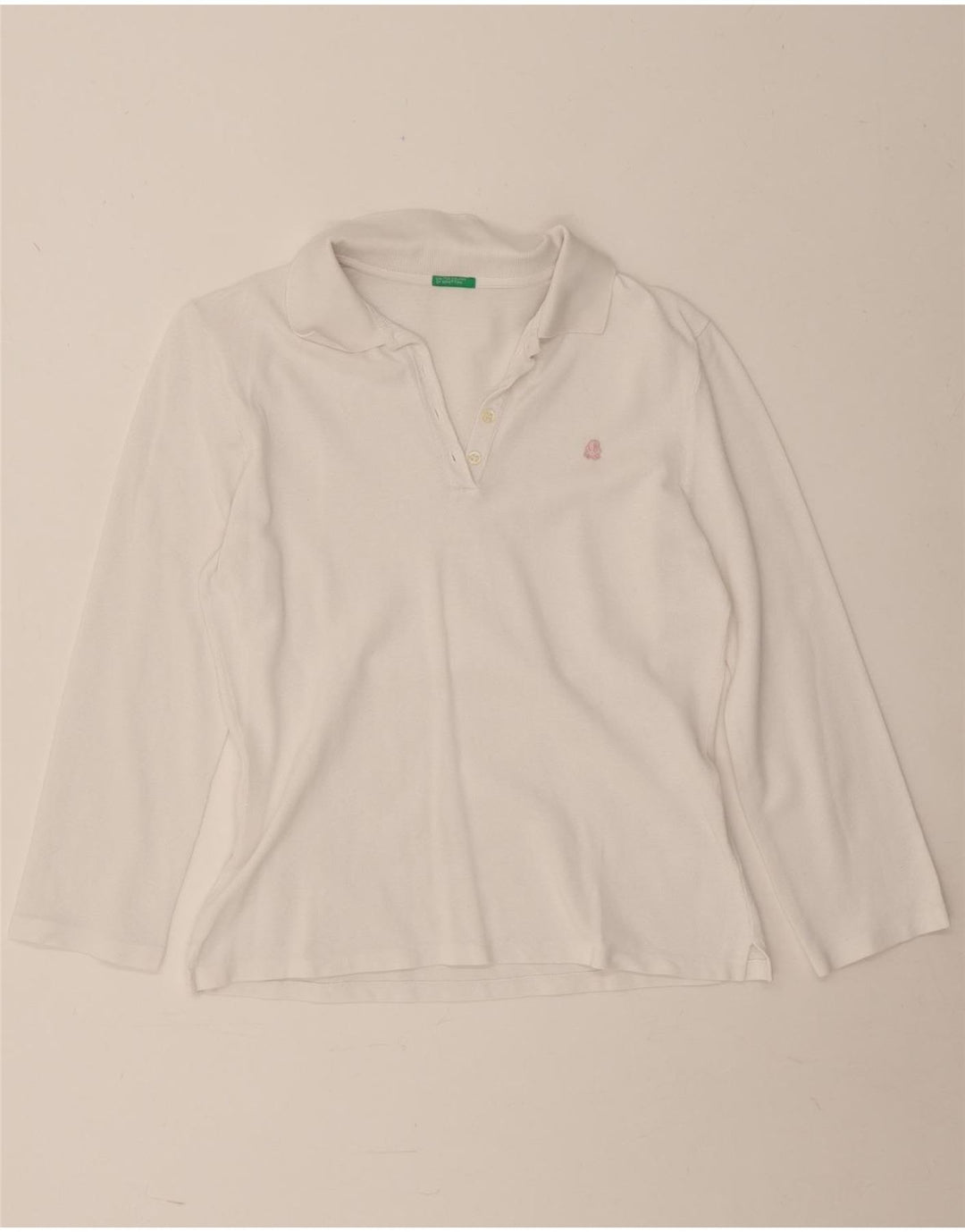 Polo feminino de manga comprida Benetton UK 12 médio branco