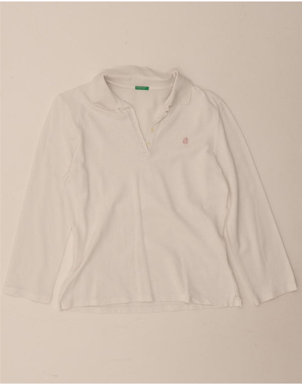 Polo feminino de manga comprida Benetton UK 12 médio branco