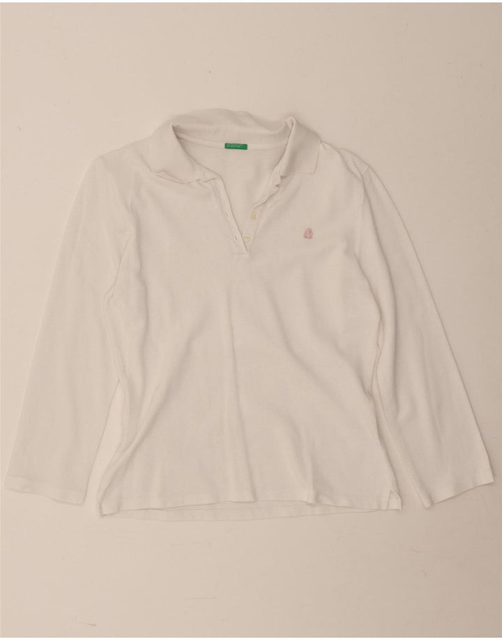 Polo feminino de manga comprida Benetton UK 12 médio branco