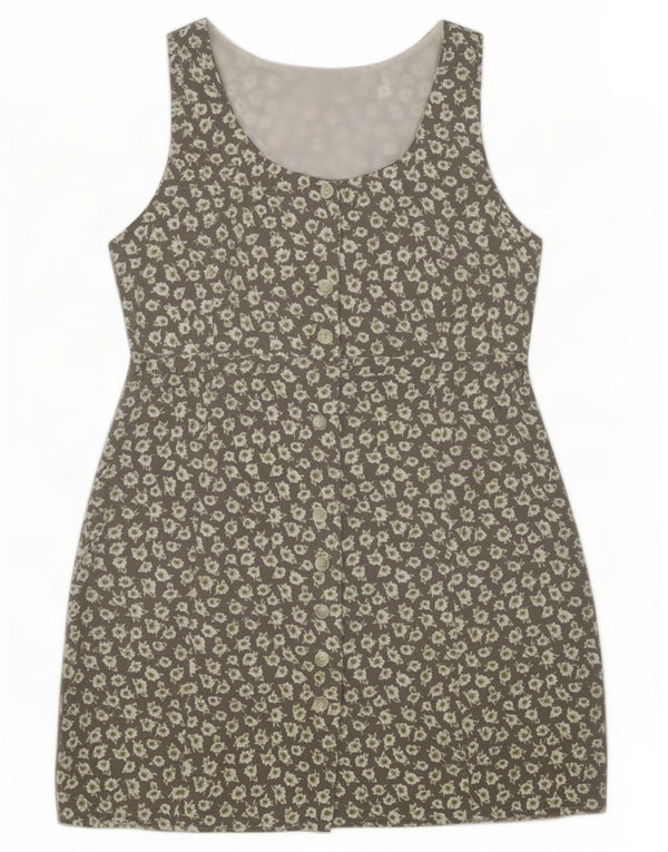 Vestido camisa feminino vintage sem mangas UK 12 cinza médio floral