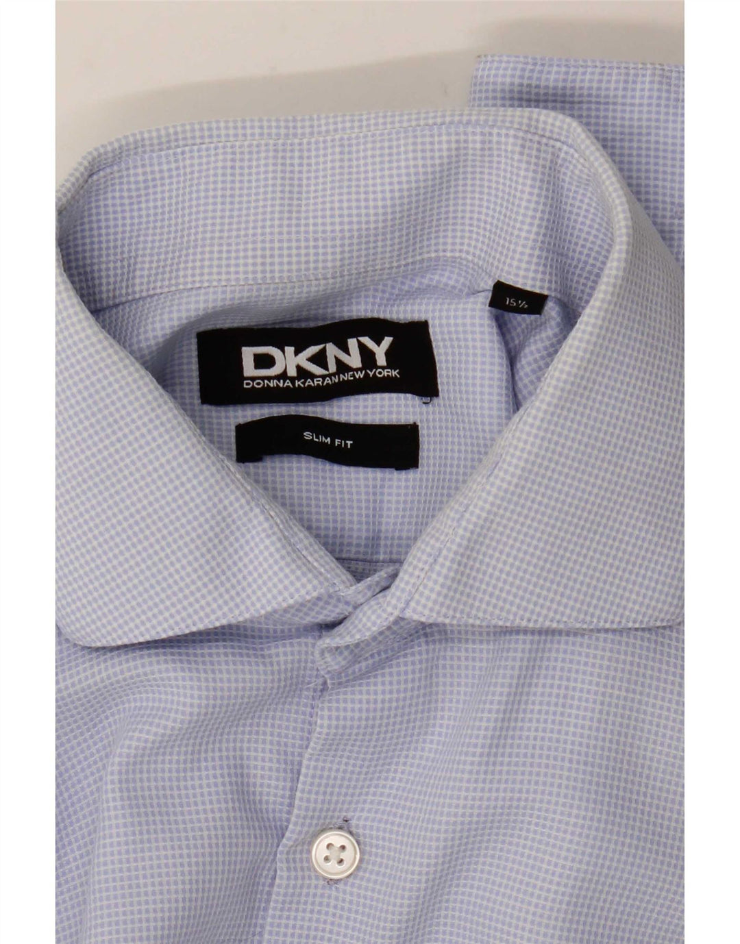 Camisa formal masculina Dkny Slim Fit tamanho 15 1/2 xadrez azul médio