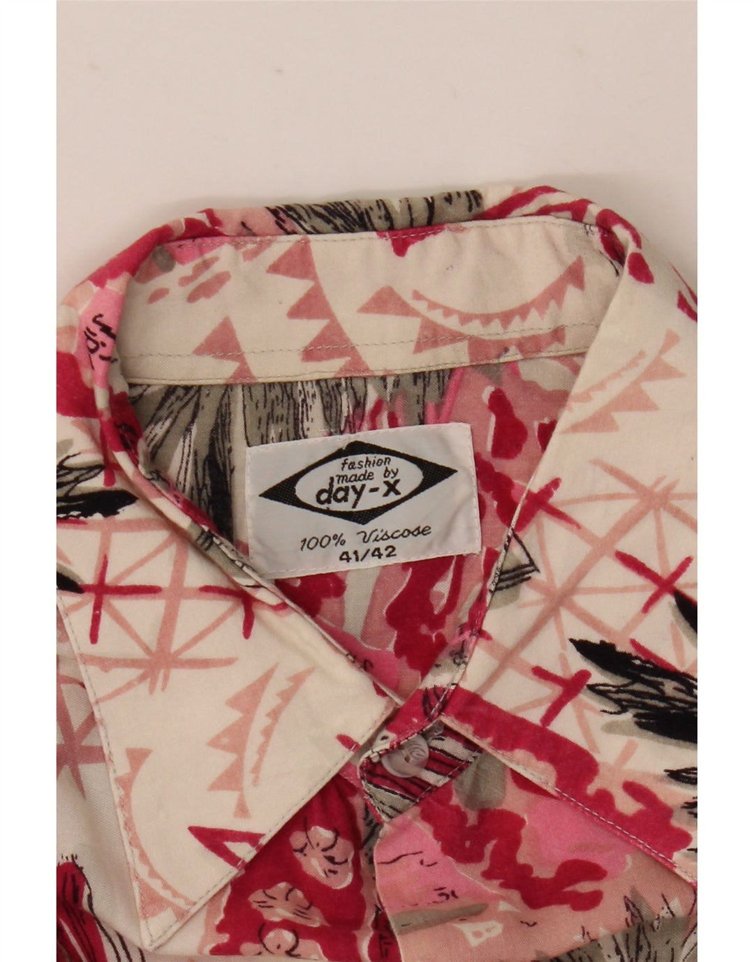 Camisa masculina de manga curta Day-X tamanho 41/42 grande rosa patchwork viscose